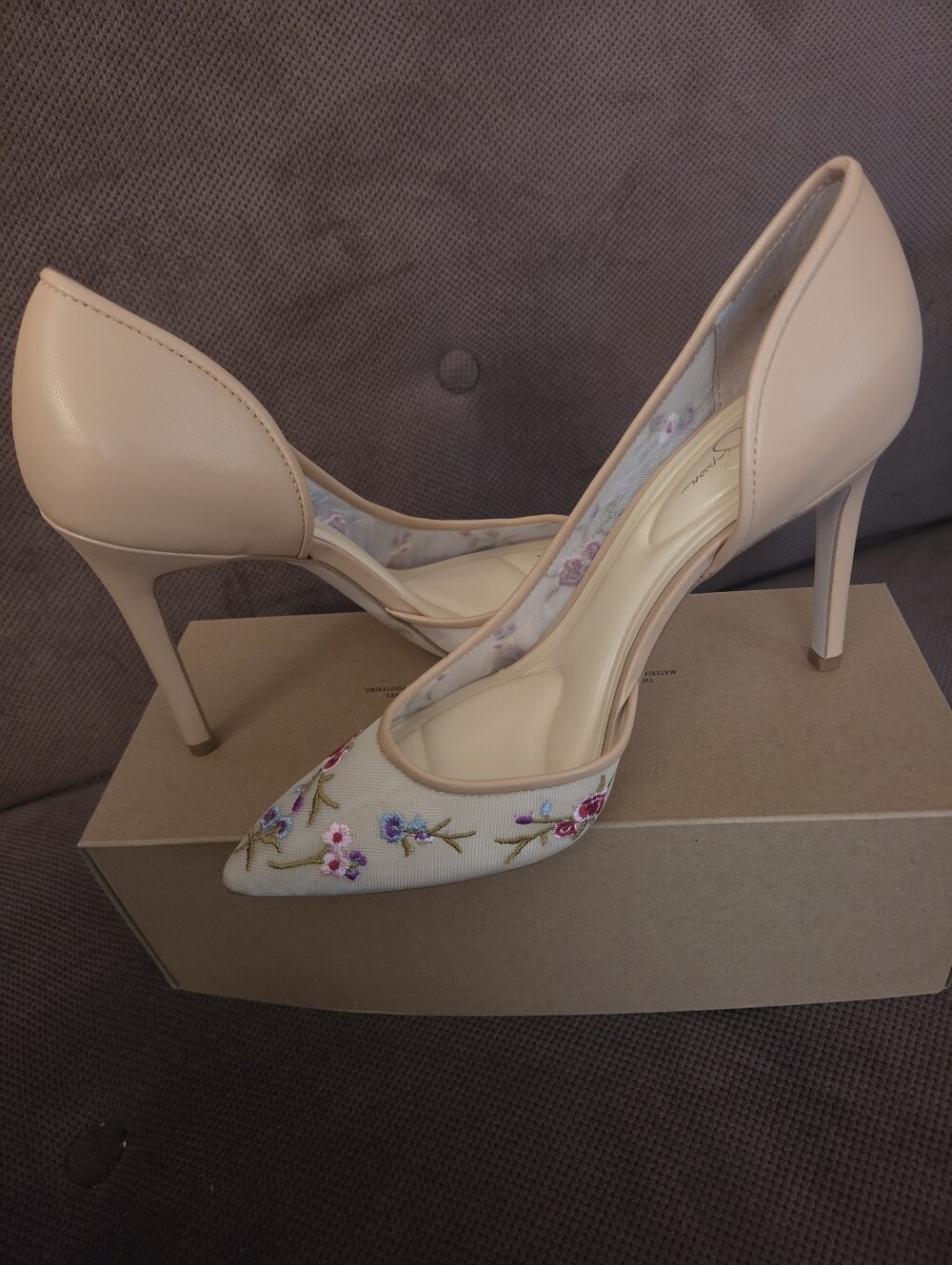 Jessica Simpson Elegant Nude Floral Embroidered Pointed-Toe Pumps - Women